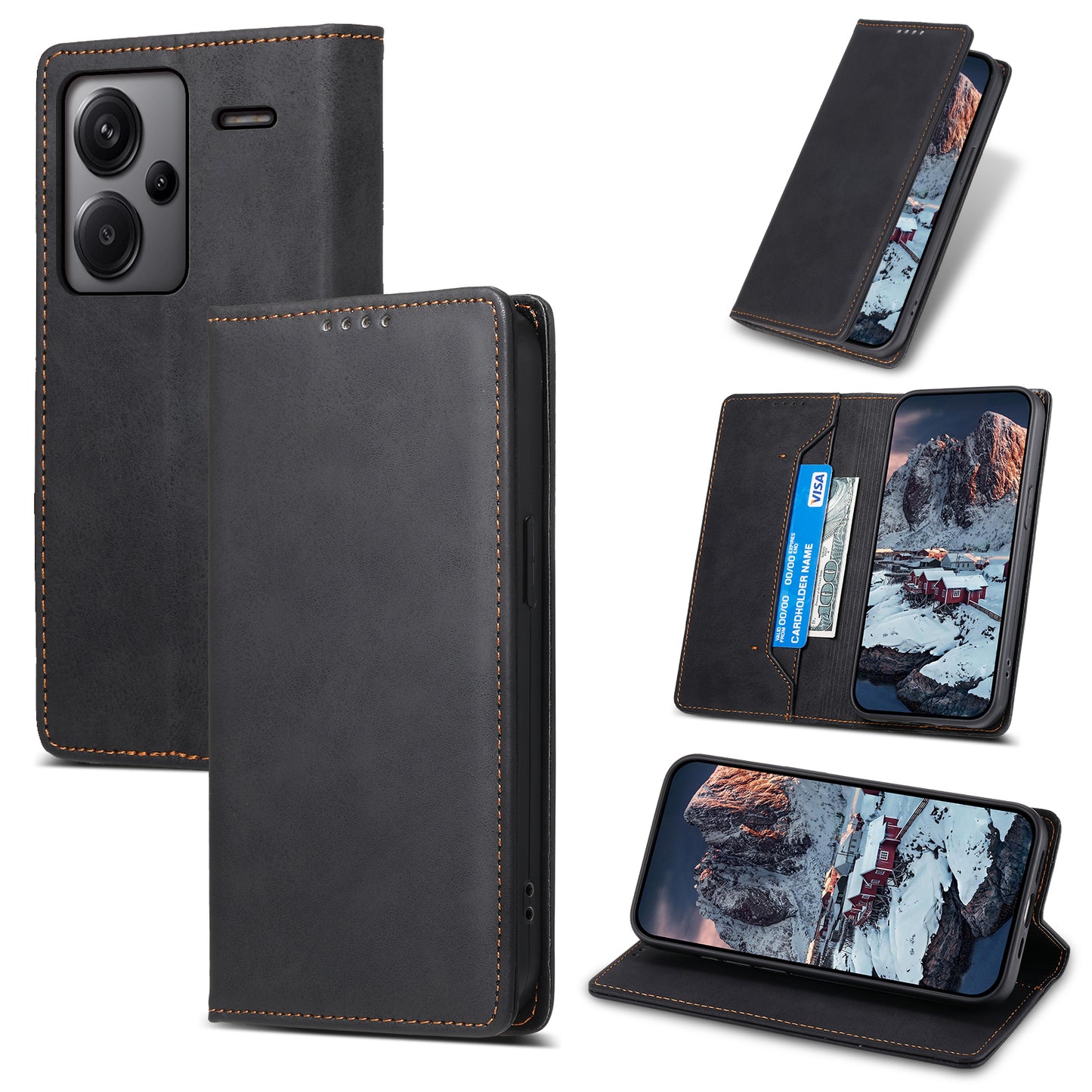 DF-05 For Xiaomi Redmi Note 13 Pro+ 5G Leather Case RFID Blocking Wallet Cover - Black