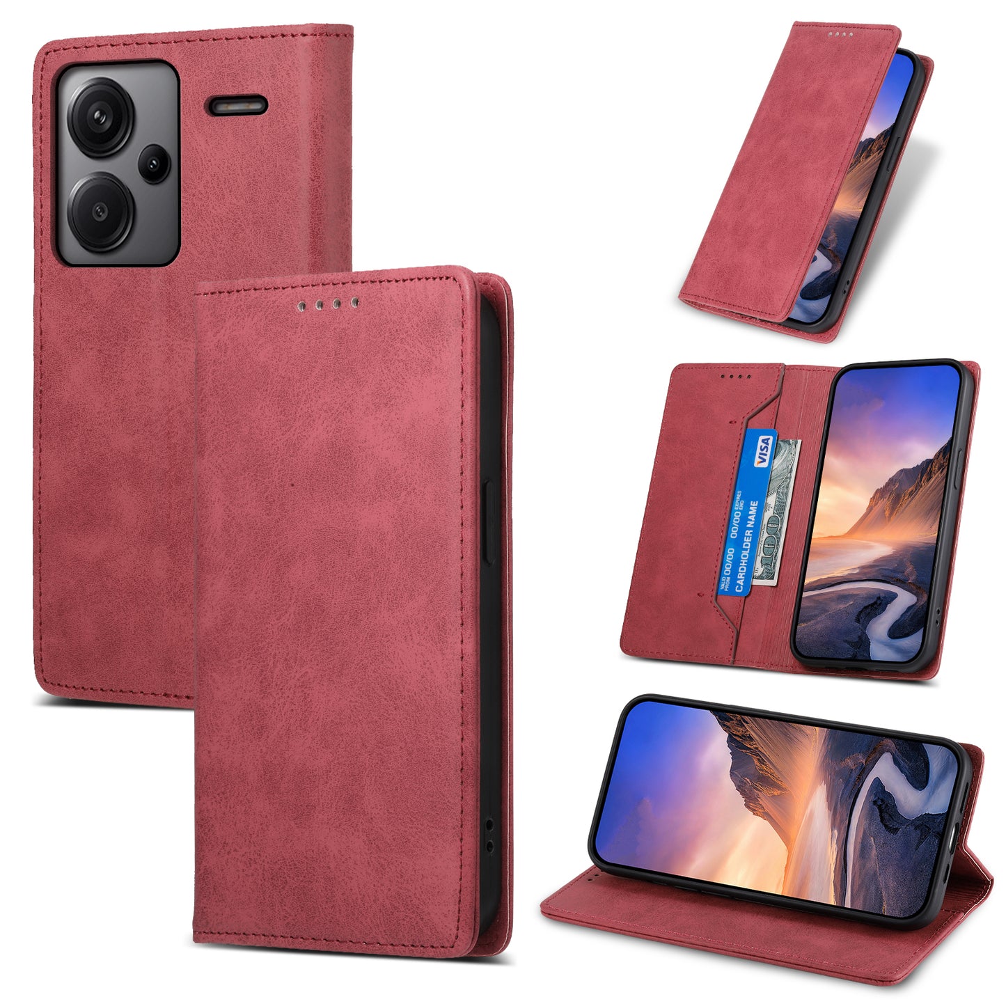 DF-05 For Xiaomi Redmi Note 13 Pro+ 5G Leather Case RFID Blocking Wallet Cover - Red
