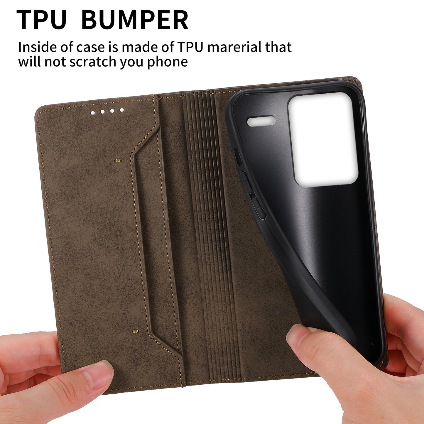 DF-05 For Xiaomi Redmi Note 13 Pro+ 5G Leather Case RFID Blocking Wallet Cover - Brown