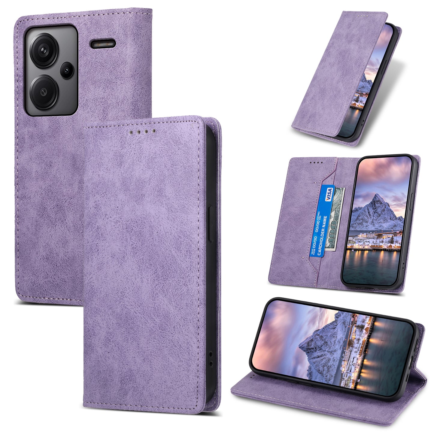 DF-05 For Xiaomi Redmi Note 13 Pro+ 5G Leather Case RFID Blocking Wallet Cover - Purple