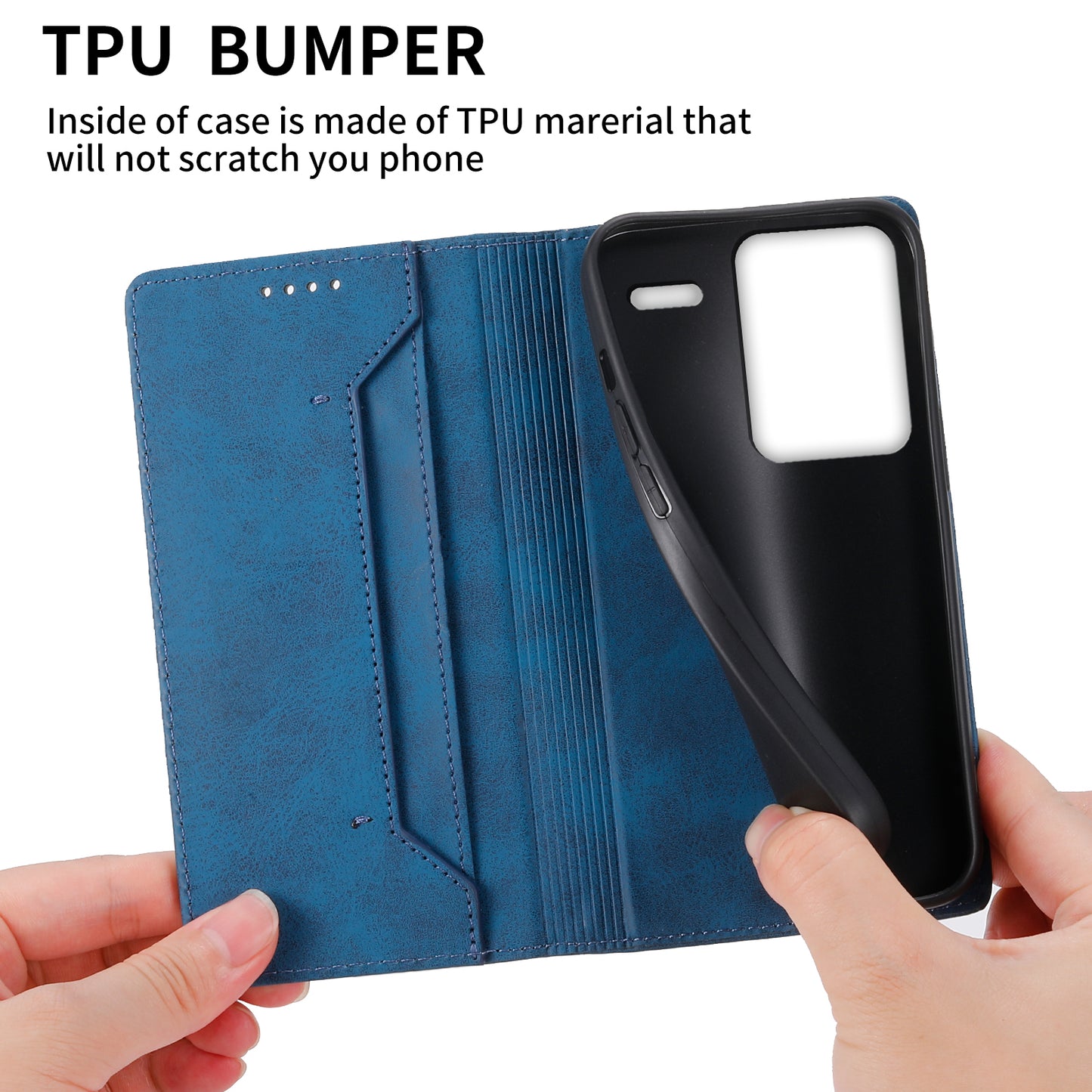 DF-05 For Xiaomi Redmi Note 13 Pro+ 5G Leather Case RFID Blocking Wallet Cover - Blue