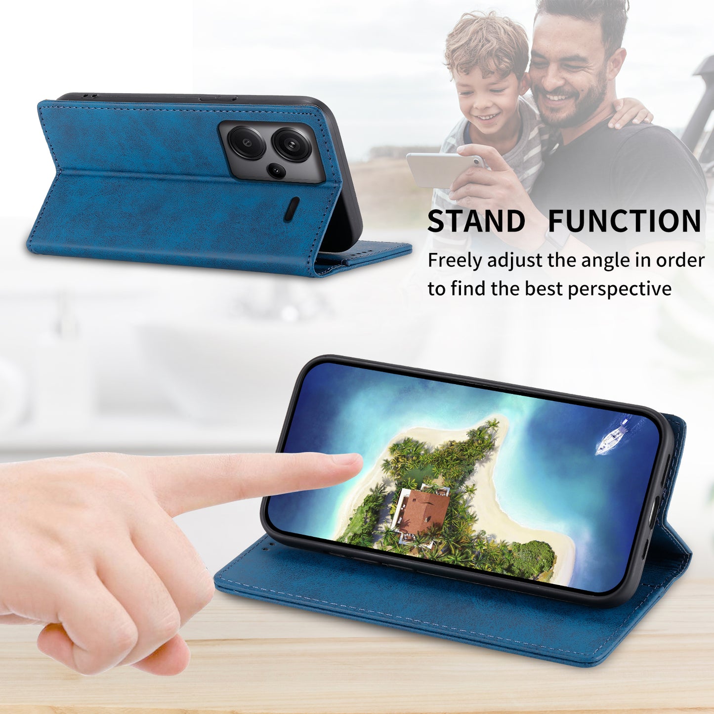 DF-05 For Xiaomi Redmi Note 13 Pro+ 5G Leather Case RFID Blocking Wallet Cover - Blue