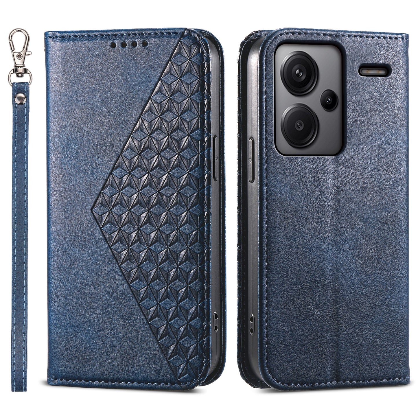 For Xiaomi Redmi Note 13 Pro+ 5G Leather Case Wallet Flip Cover Rhombus Pattern - Blue
