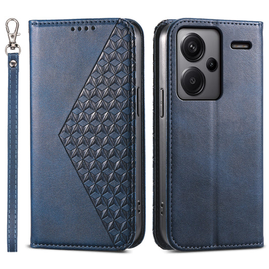 For Xiaomi Redmi Note 13 Pro+ 5G Leather Case Wallet Flip Cover Rhombus Pattern - Blue