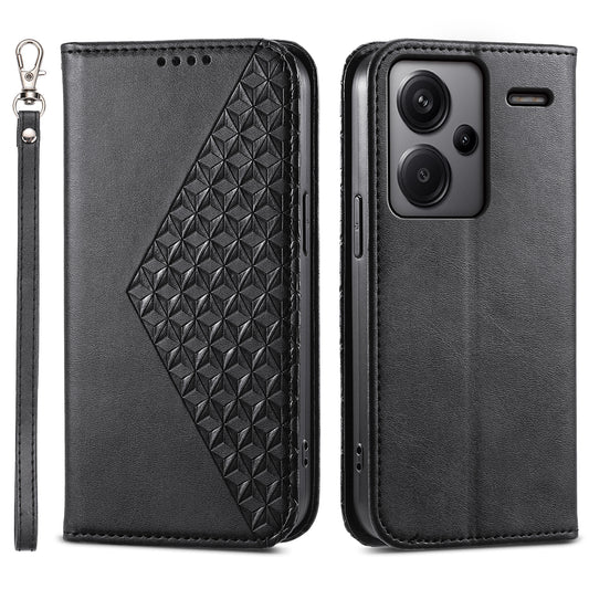 For Xiaomi Redmi Note 13 Pro+ 5G Leather Case Wallet Flip Cover Rhombus Pattern - Black