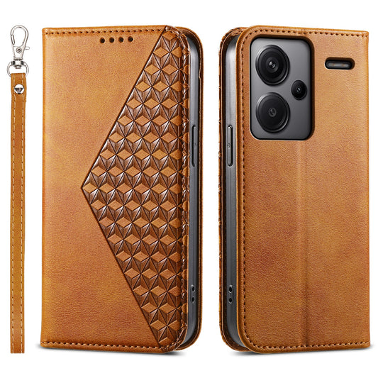 For Xiaomi Redmi Note 13 Pro+ 5G Leather Case Wallet Flip Cover Rhombus Pattern - Yellow