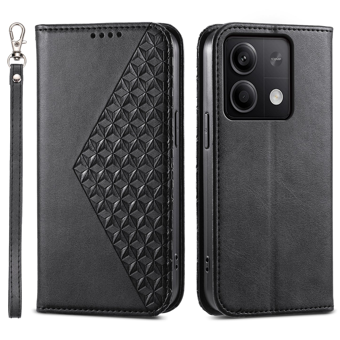 For Xiaomi Redmi Note 13 5G / Note 13 5G (China) Case with Hand Strap Wallet Leather Cover - Black