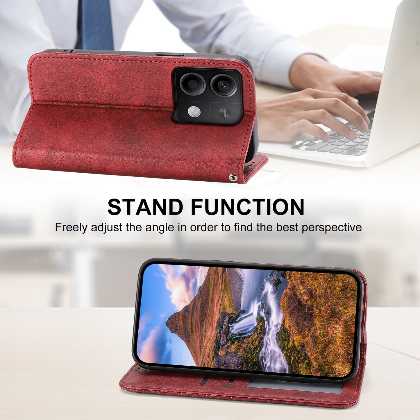 For Xiaomi Redmi Note 13 5G / Note 13 5G (China) Case with Hand Strap Wallet Leather Cover - Red