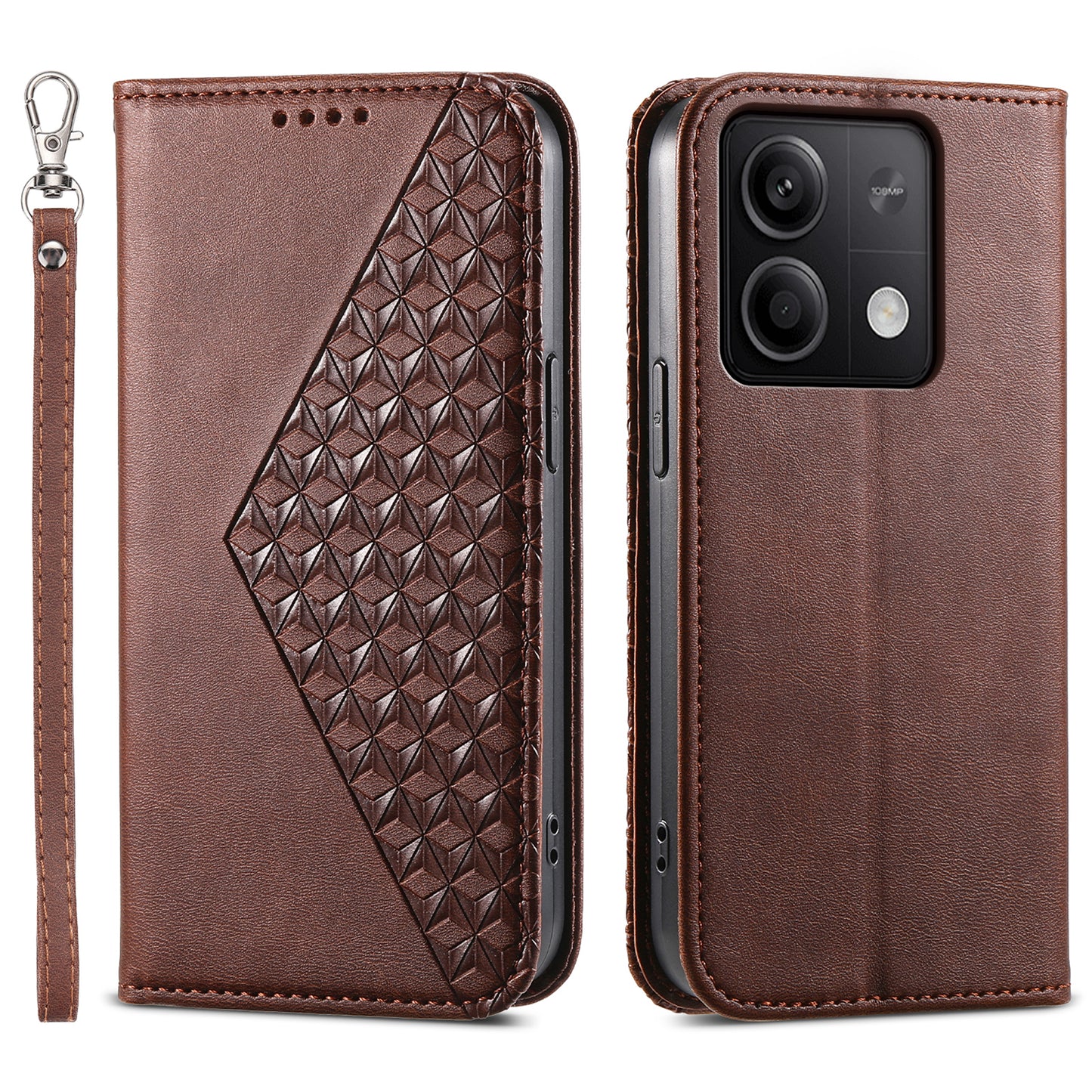 For Xiaomi Redmi Note 13 5G / Note 13 5G (China) Case with Hand Strap Wallet Leather Cover - Brown