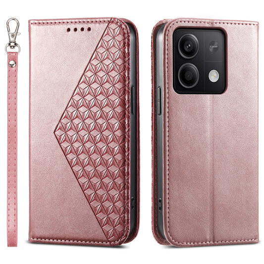 For Xiaomi Redmi Note 13 5G / Note 13 5G (China) Case with Hand Strap Wallet Leather Cover - Rose Gold