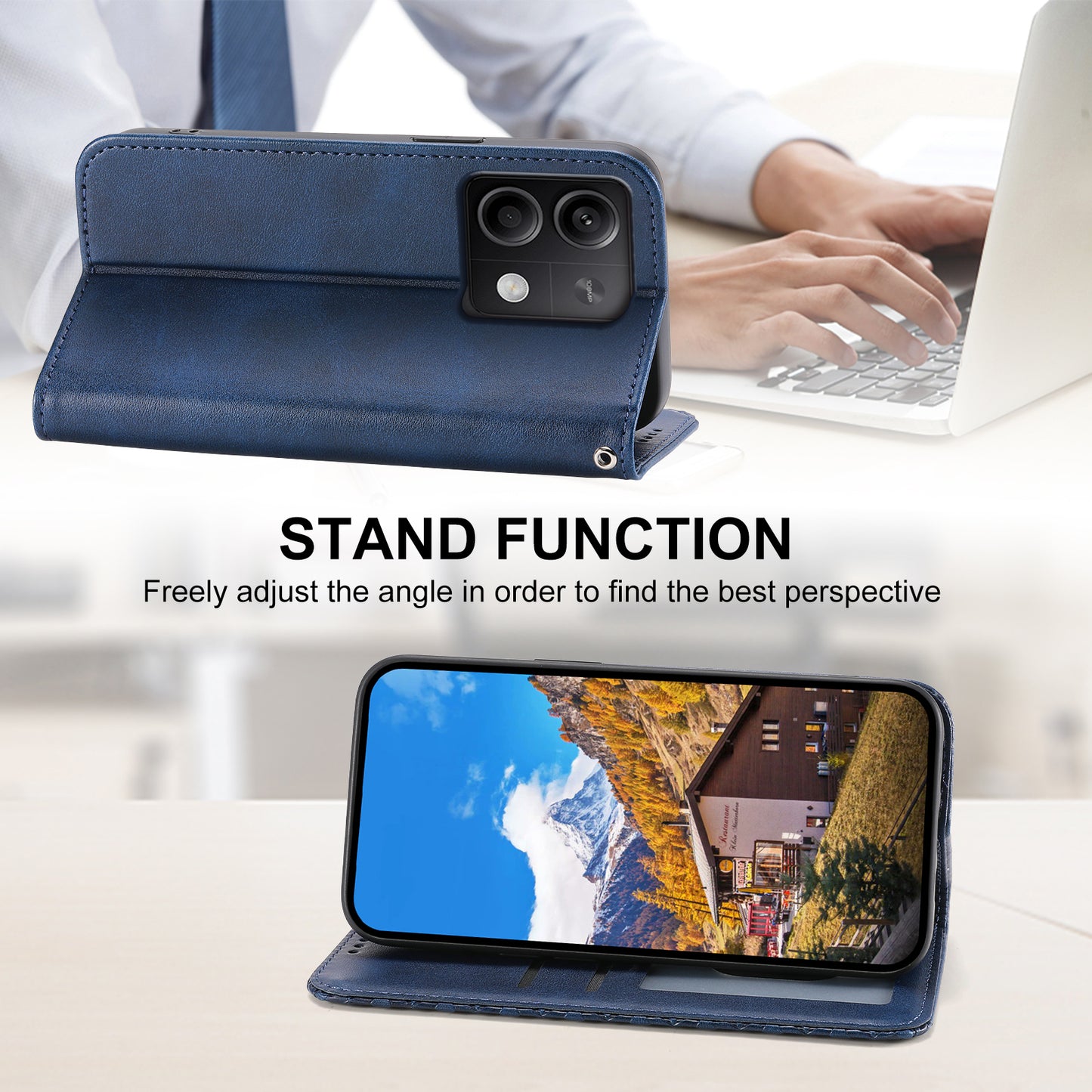For Xiaomi Redmi Note 13 5G / Note 13 5G (China) Case with Hand Strap Wallet Leather Cover - Blue