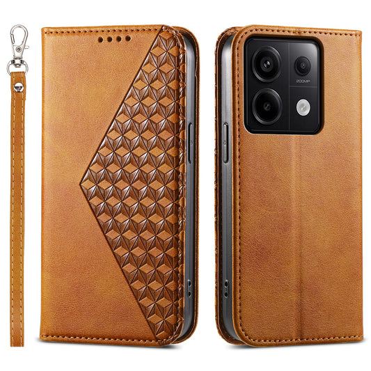 For Xiaomi Redmi Note 13 Pro 5G / Poco X6 5G Case Wallet Magnetic Leather Cover Rhombus Pattern - Yellow