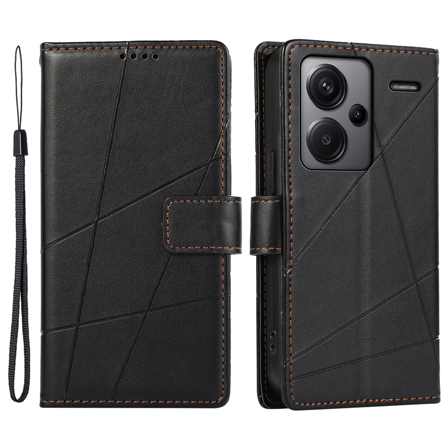 DF-06 For Xiaomi Redmi Note 13 Pro+ 5G Case Leather Cover Line Imprinted with Wallet - Black