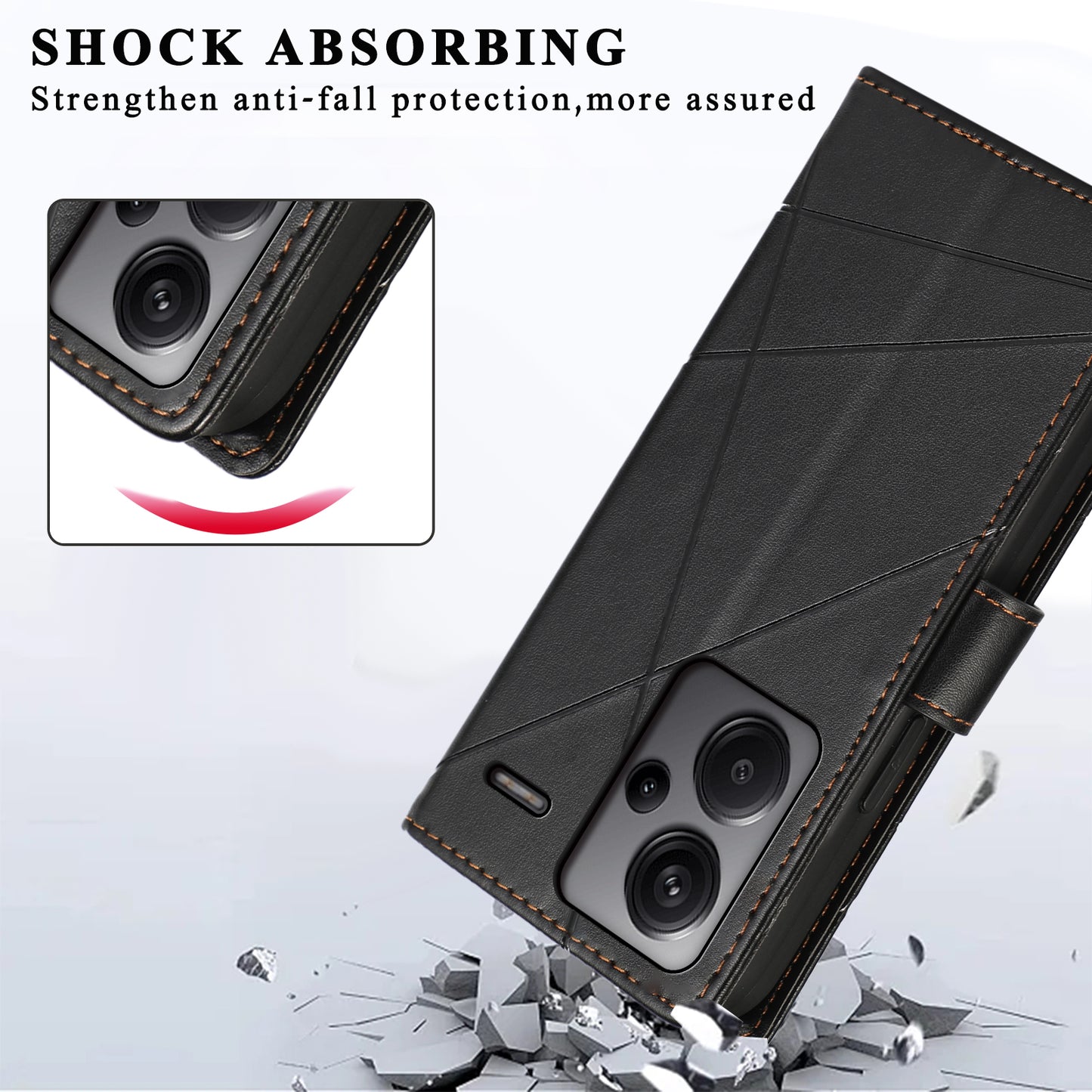 DF-06 For Xiaomi Redmi Note 13 Pro+ 5G Case Leather Cover Line Imprinted with Wallet - Black