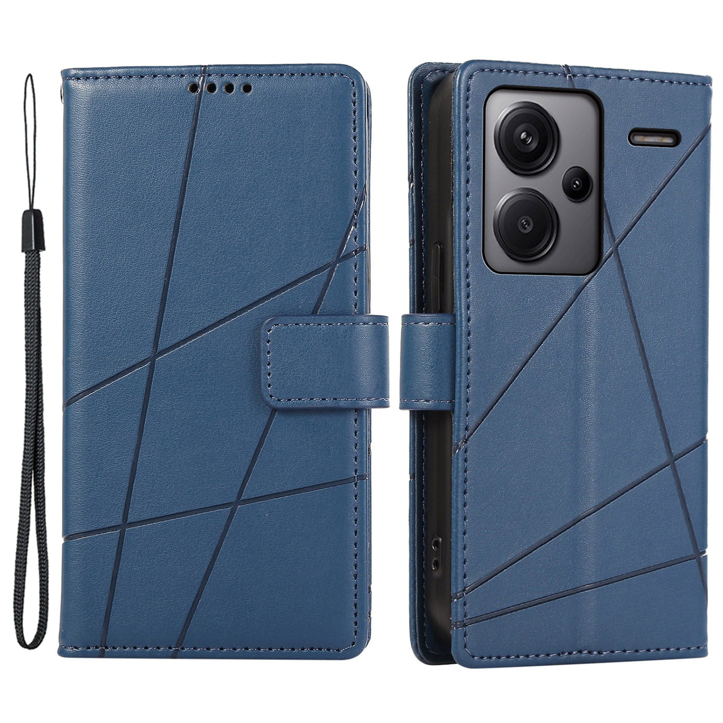 DF-06 For Xiaomi Redmi Note 13 Pro+ 5G Case Leather Cover Line Imprinted with Wallet - Blue