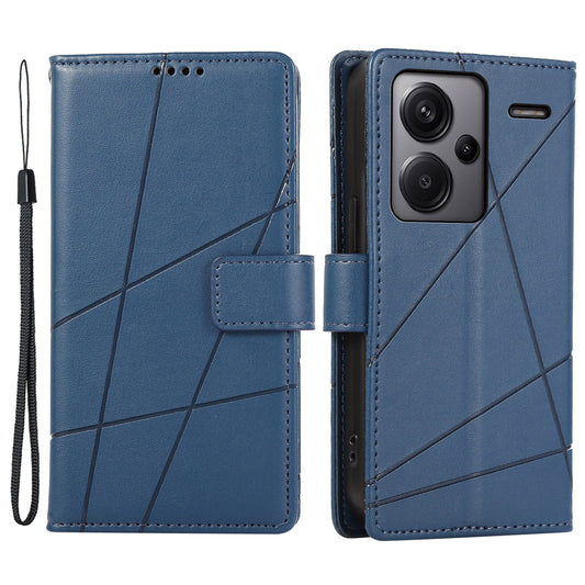 DF-06 For Xiaomi Redmi Note 13 Pro+ 5G Case Leather Cover Line Imprinted with Wallet - Blue