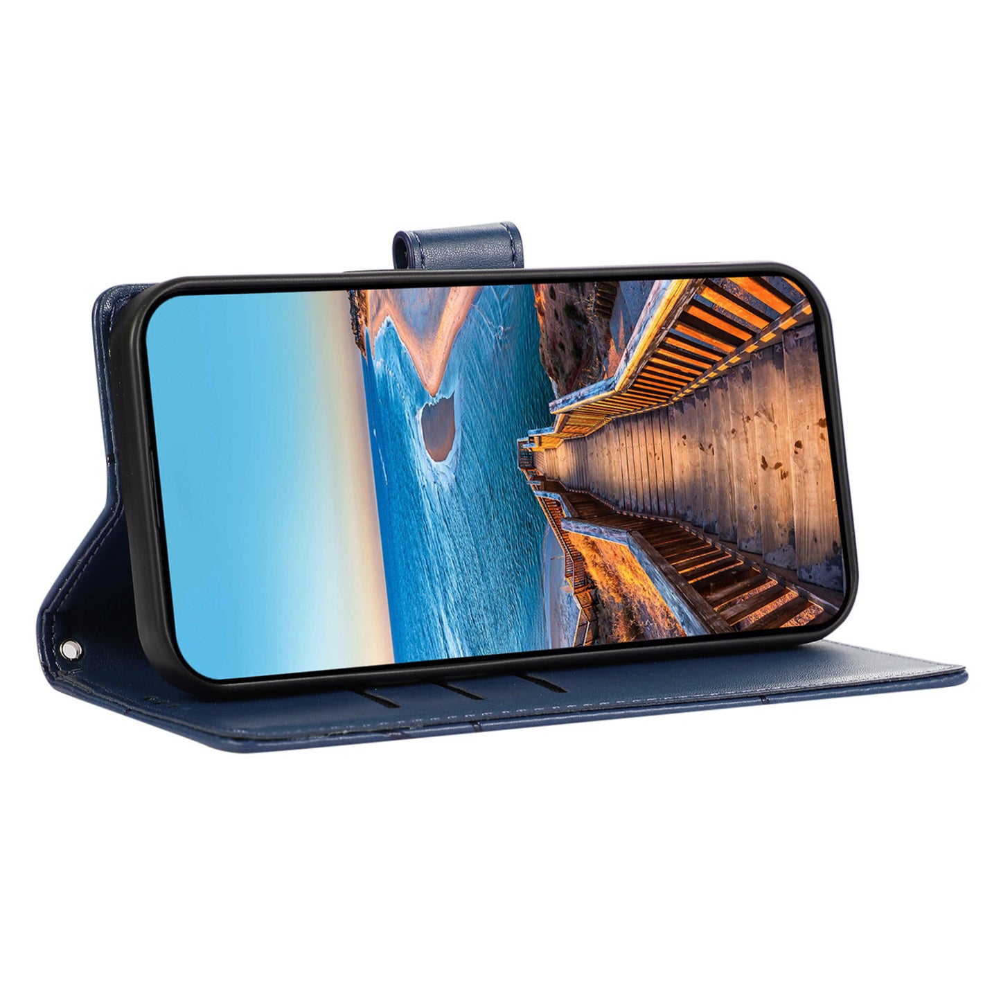 DF-06 For Xiaomi Redmi Note 13 Pro+ 5G Case Leather Cover Line Imprinted with Wallet - Blue