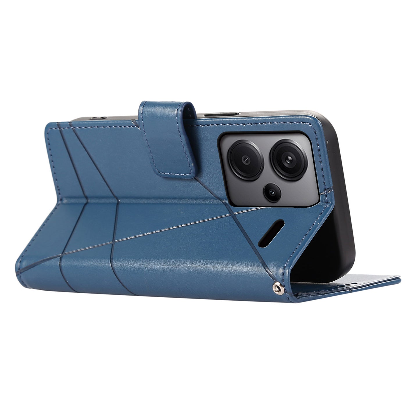 DF-06 For Xiaomi Redmi Note 13 Pro+ 5G Case Leather Cover Line Imprinted with Wallet - Blue