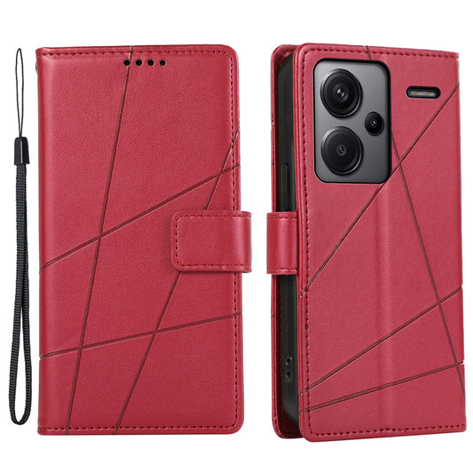 DF-06 For Xiaomi Redmi Note 13 Pro+ 5G Case Leather Cover Line Imprinted with Wallet - Red