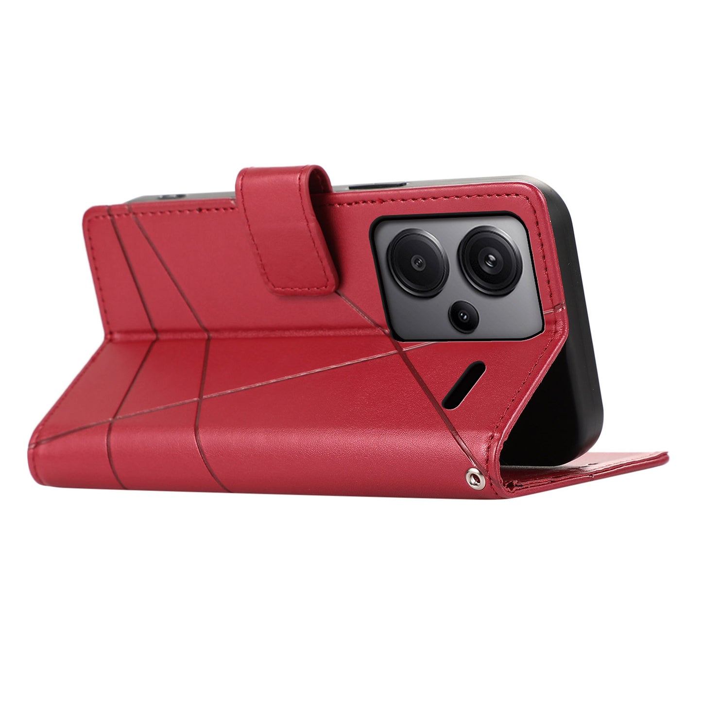 DF-06 For Xiaomi Redmi Note 13 Pro+ 5G Case Leather Cover Line Imprinted with Wallet - Red
