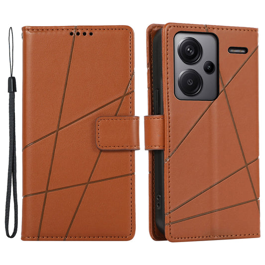 DF-06 For Xiaomi Redmi Note 13 Pro+ 5G Case Leather Cover Line Imprinted with Wallet - Brown