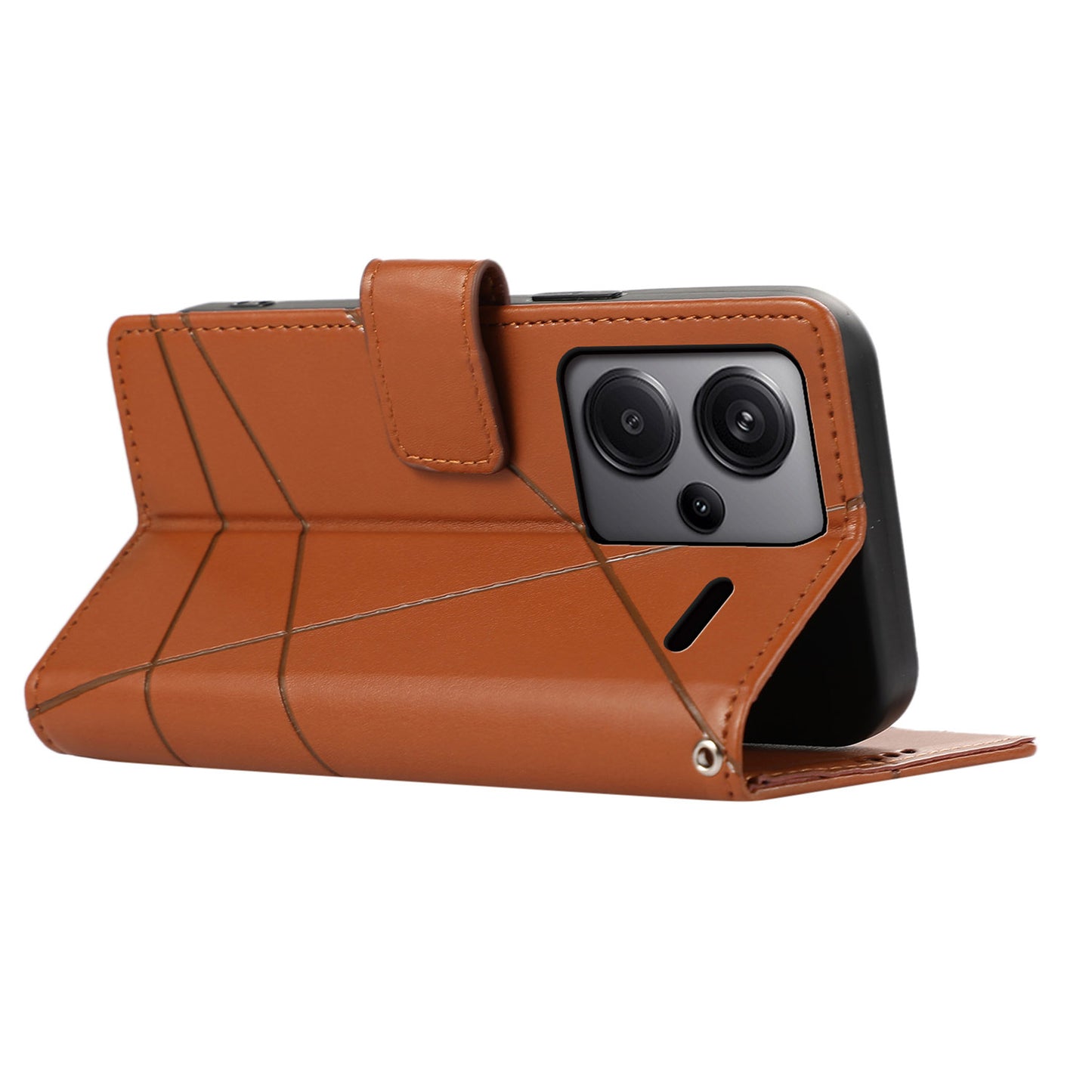 DF-06 For Xiaomi Redmi Note 13 Pro+ 5G Case Leather Cover Line Imprinted with Wallet - Brown
