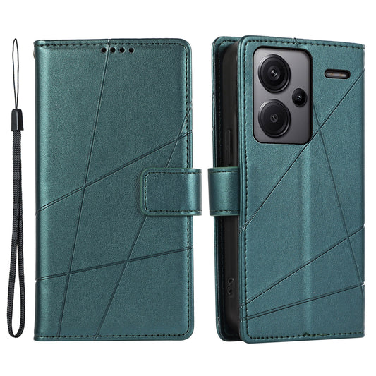 DF-06 For Xiaomi Redmi Note 13 Pro+ 5G Case Leather Cover Line Imprinted with Wallet - Green