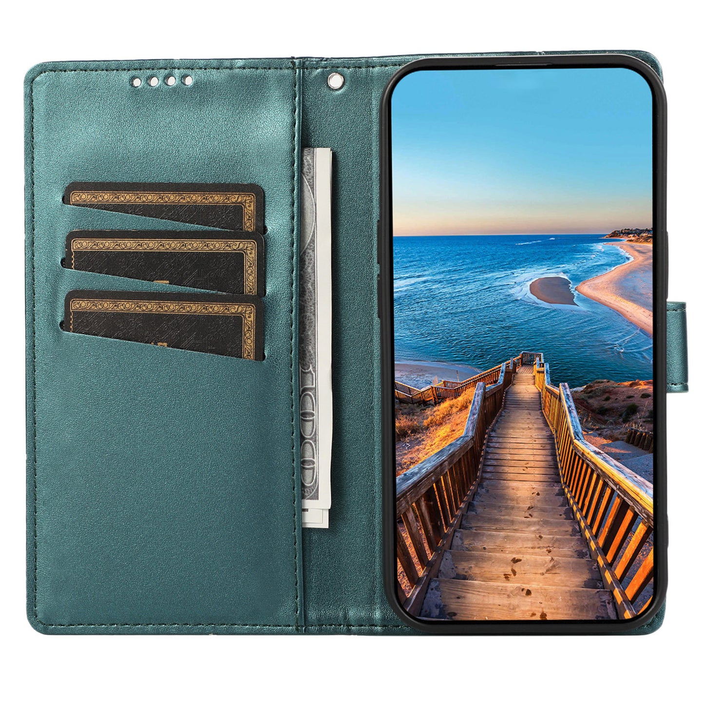 DF-06 For Xiaomi Redmi Note 13 Pro+ 5G Case Leather Cover Line Imprinted with Wallet - Green