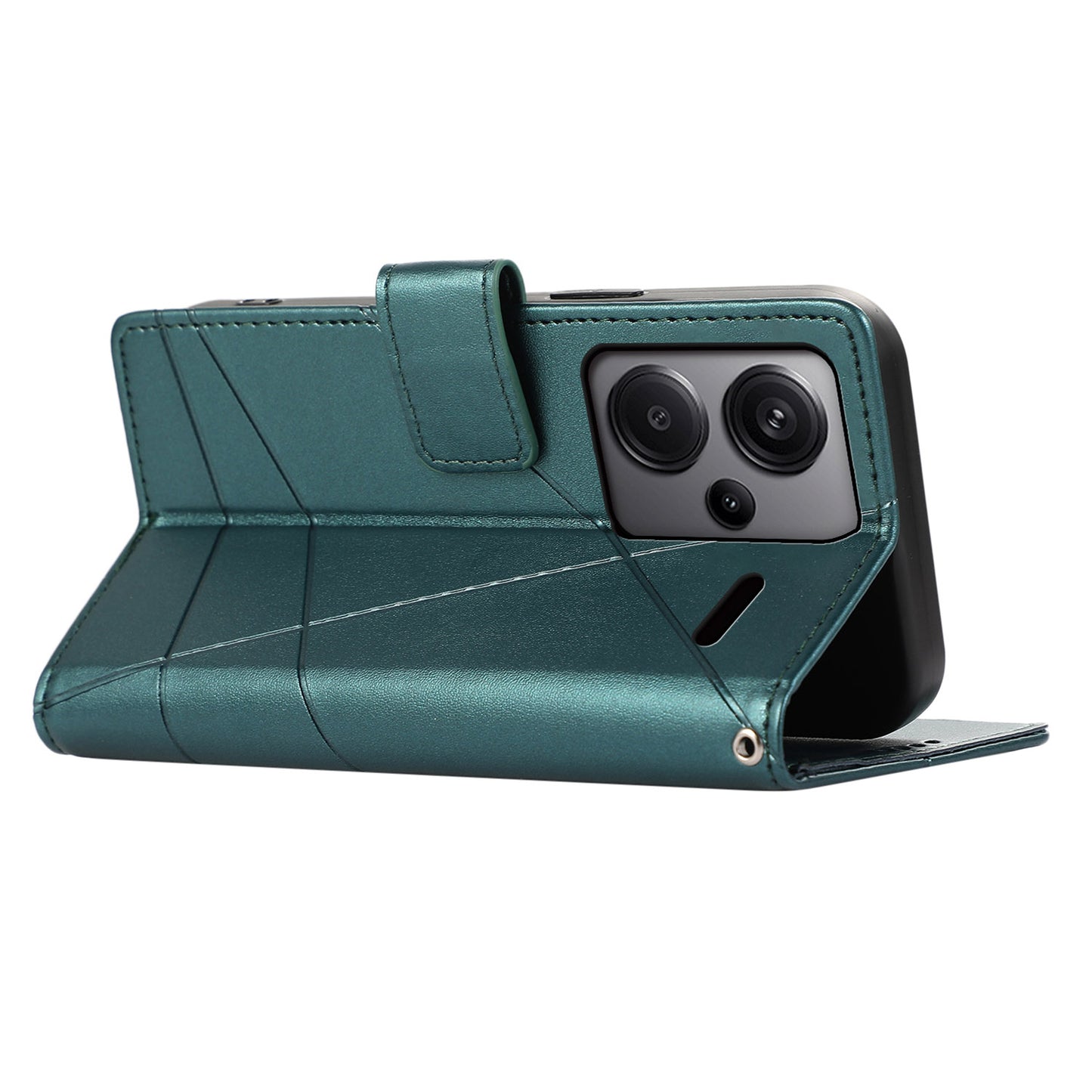 DF-06 For Xiaomi Redmi Note 13 Pro+ 5G Case Leather Cover Line Imprinted with Wallet - Green