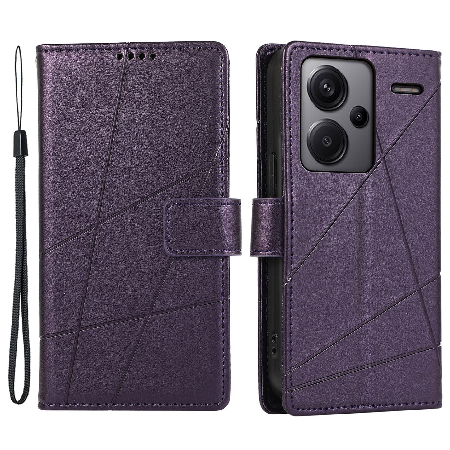DF-06 For Xiaomi Redmi Note 13 Pro+ 5G Case Leather Cover Line Imprinted with Wallet - Purple