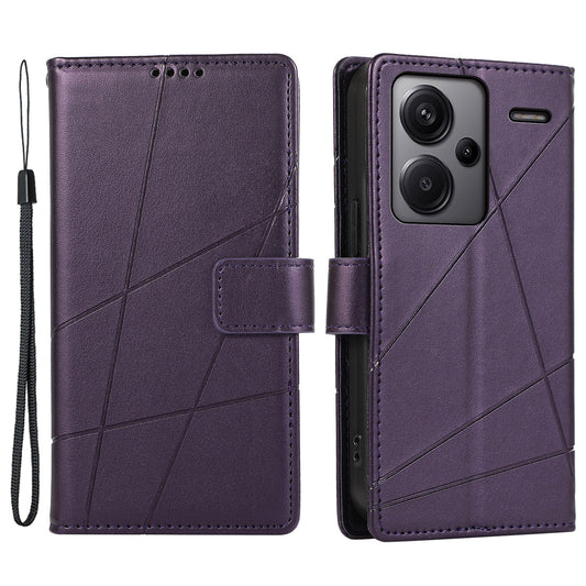 DF-06 For Xiaomi Redmi Note 13 Pro+ 5G Case Leather Cover Line Imprinted with Wallet - Purple