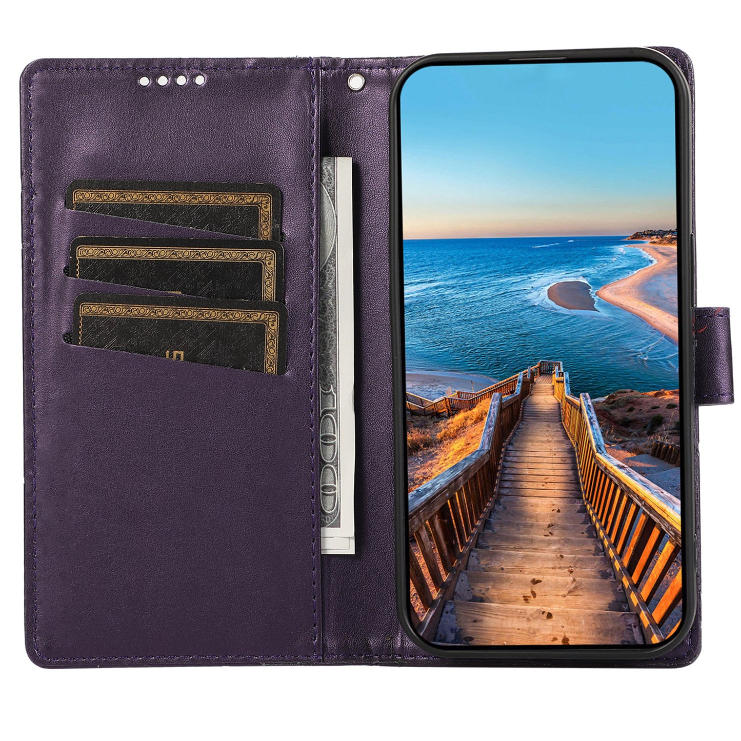 DF-06 For Xiaomi Redmi Note 13 Pro+ 5G Case Leather Cover Line Imprinted with Wallet - Purple