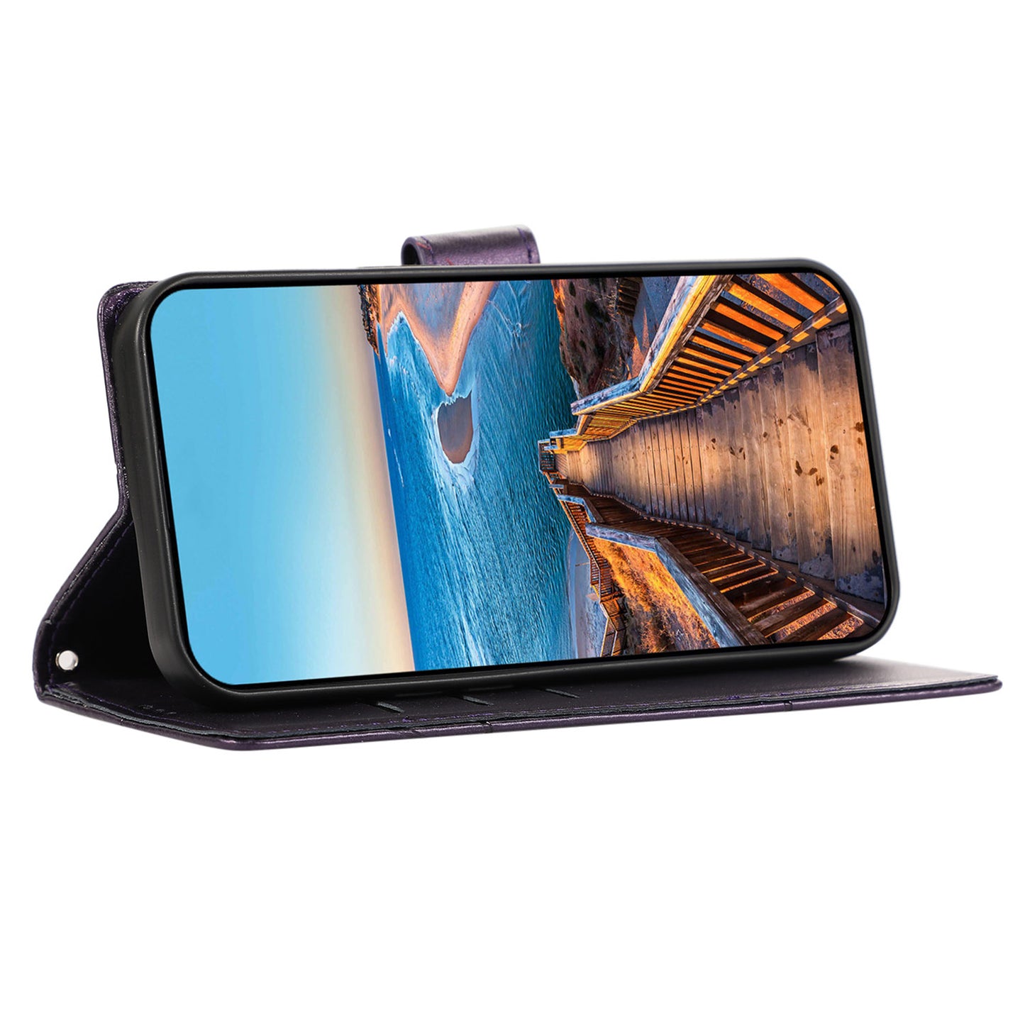 DF-06 For Xiaomi Redmi Note 13 Pro+ 5G Case Leather Cover Line Imprinted with Wallet - Purple