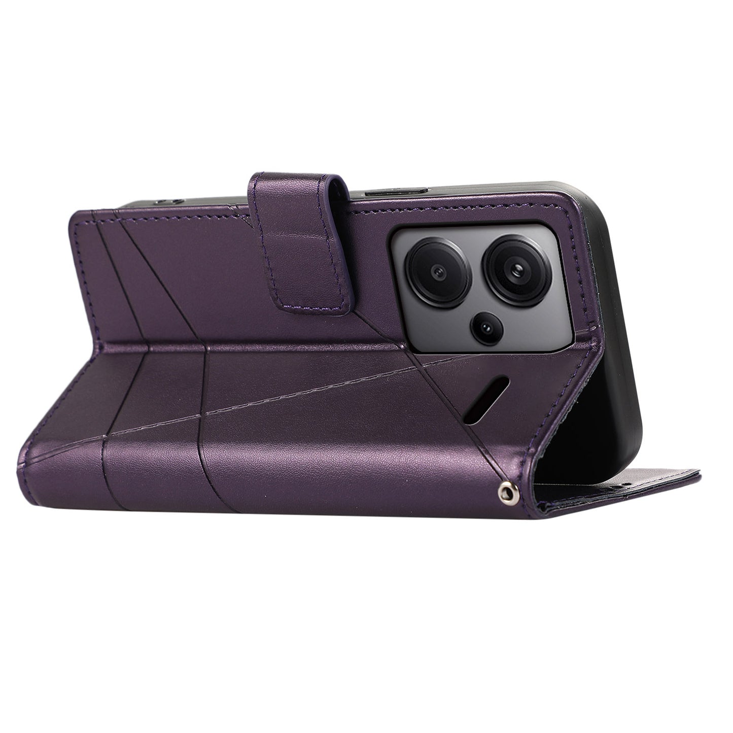 DF-06 For Xiaomi Redmi Note 13 Pro+ 5G Case Leather Cover Line Imprinted with Wallet - Purple