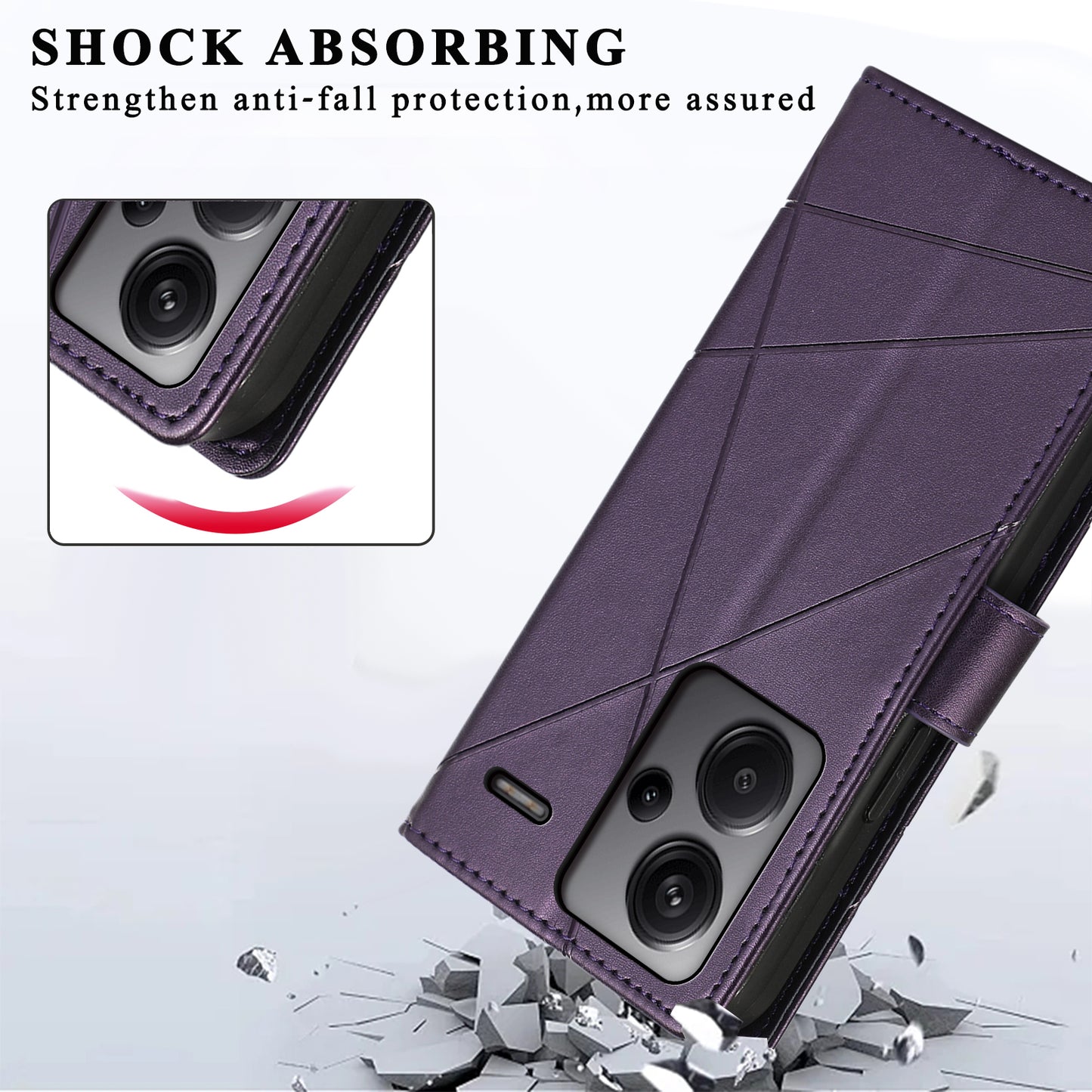 DF-06 For Xiaomi Redmi Note 13 Pro+ 5G Case Leather Cover Line Imprinted with Wallet - Purple