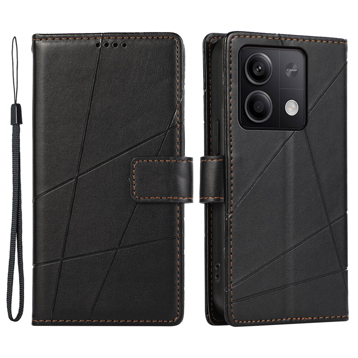 DF-06 For Xiaomi Redmi Note 13 5G / Note 13 5G (China) Case Line Imprinted Leather Cover - Black