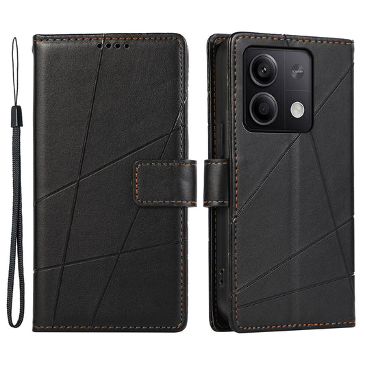 DF-06 For Xiaomi Redmi Note 13 5G / Note 13 5G (China) Case Line Imprinted Leather Cover - Black