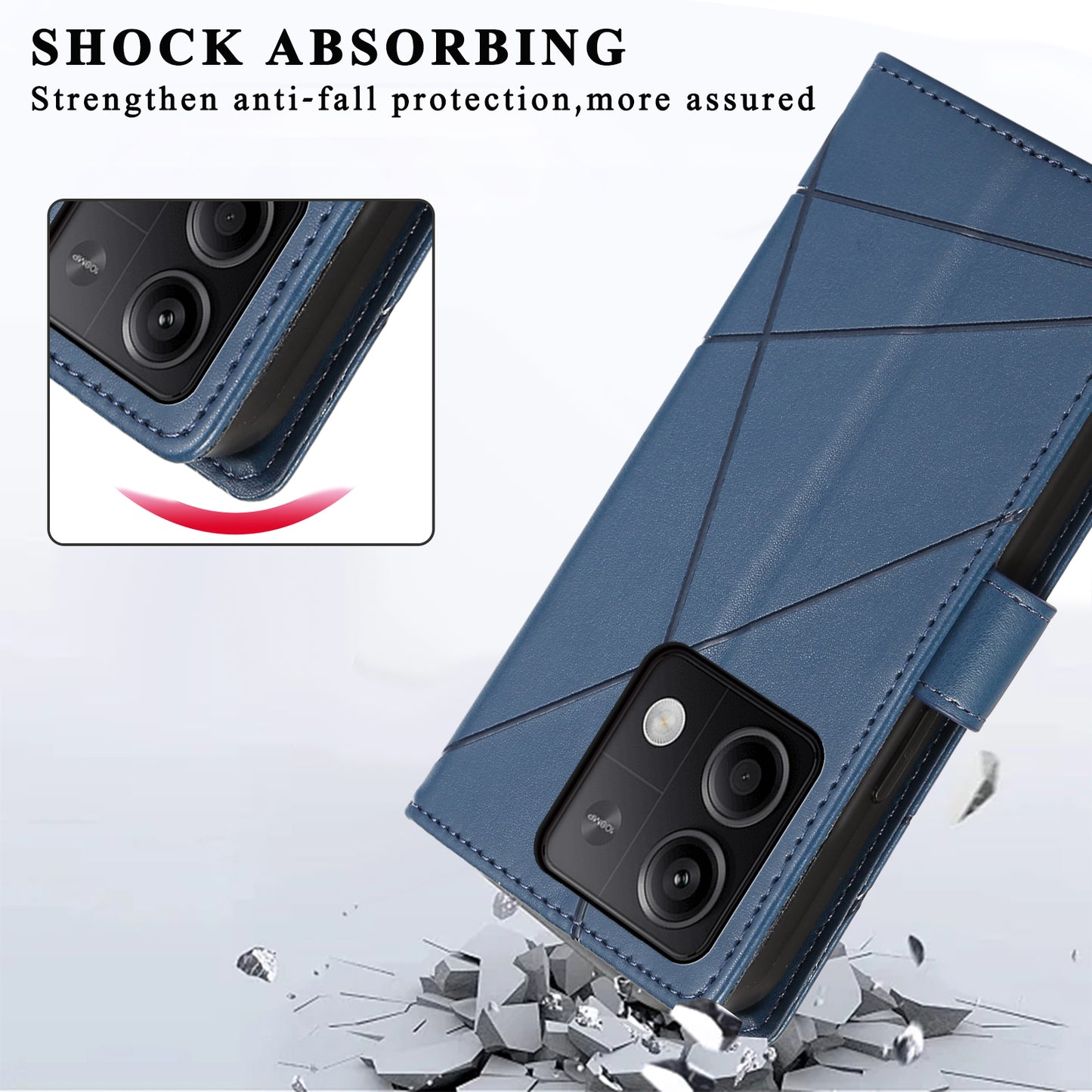 DF-06 For Xiaomi Redmi Note 13 5G / Note 13 5G (China) Case Line Imprinted Leather Cover - Blue