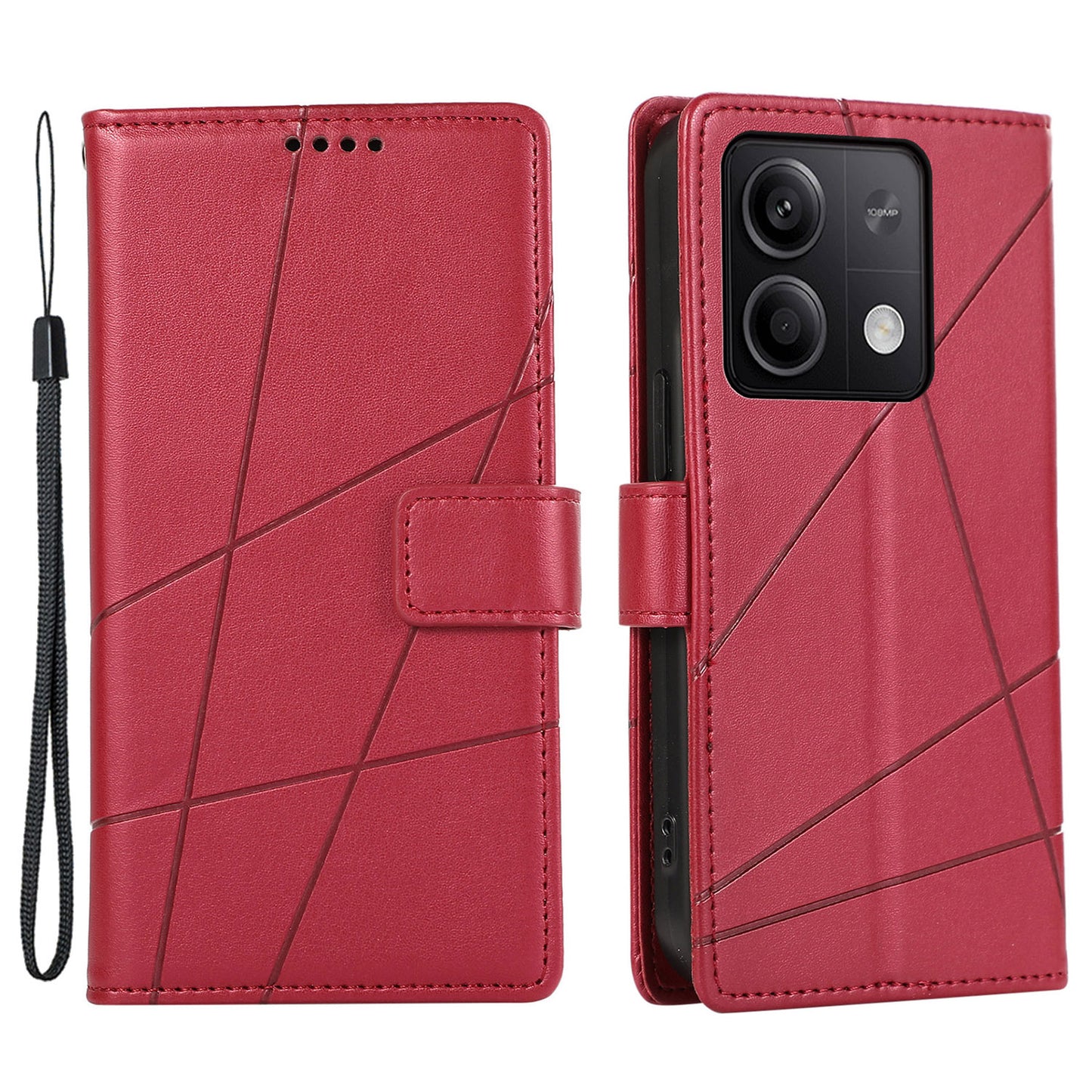 DF-06 For Xiaomi Redmi Note 13 5G / Note 13 5G (China) Case Line Imprinted Leather Cover - Red