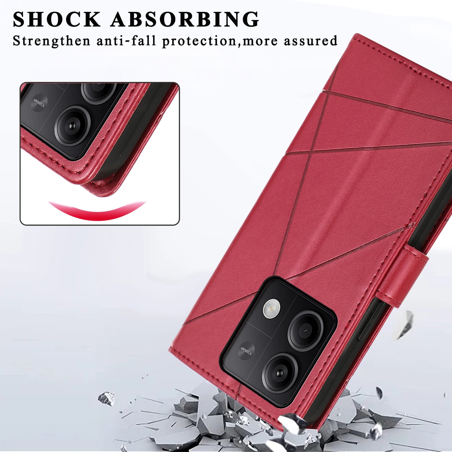 DF-06 For Xiaomi Redmi Note 13 5G / Note 13 5G (China) Case Line Imprinted Leather Cover - Red