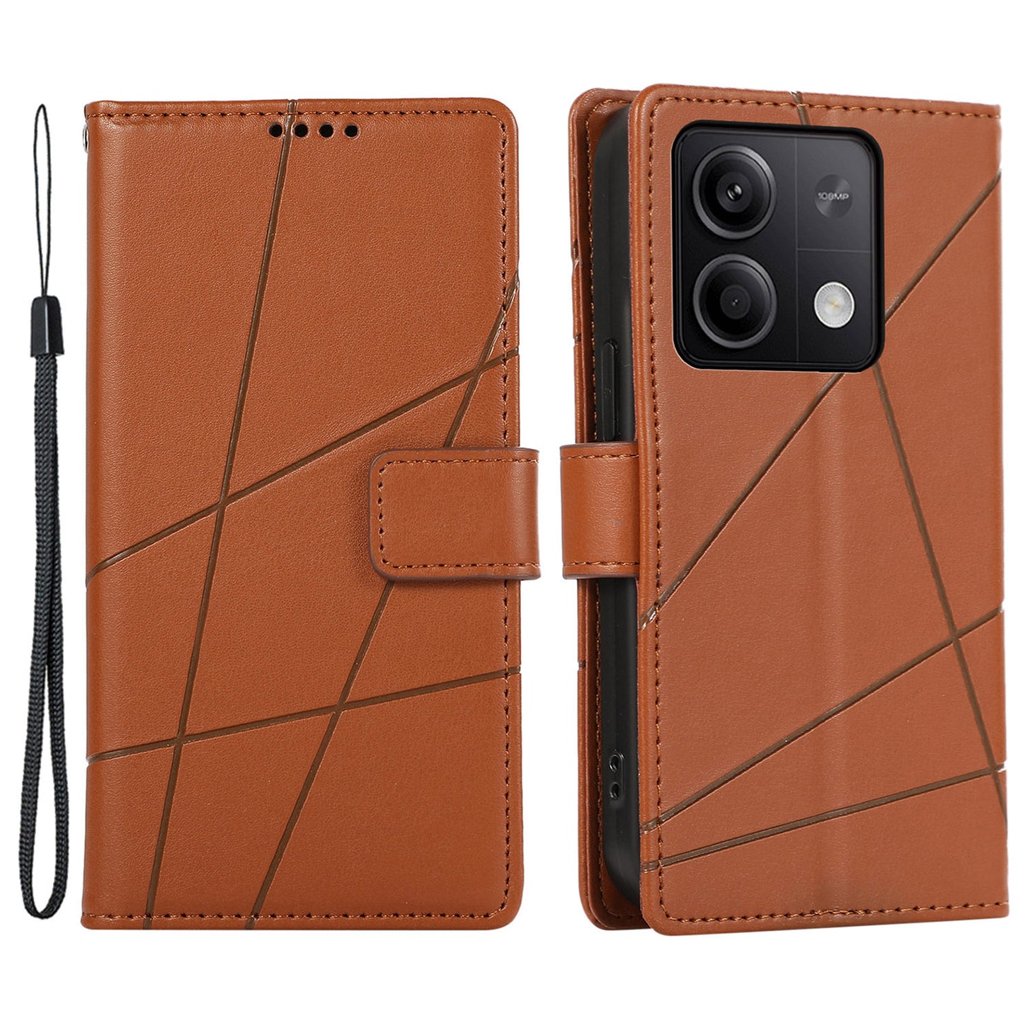 DF-06 For Xiaomi Redmi Note 13 5G / Note 13 5G (China) Case Line Imprinted Leather Cover - Brown