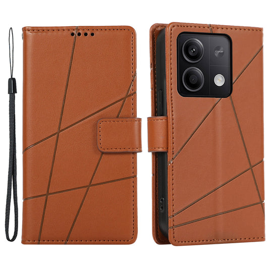 DF-06 For Xiaomi Redmi Note 13 5G / Note 13 5G (China) Case Line Imprinted Leather Cover - Brown