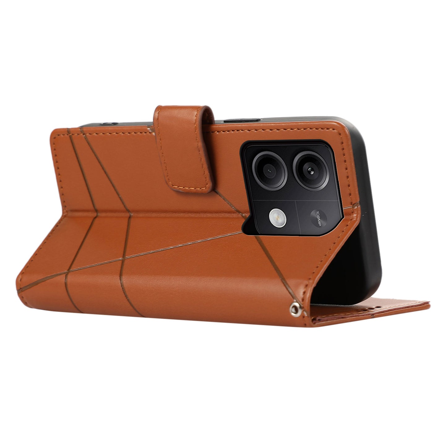 DF-06 For Xiaomi Redmi Note 13 5G / Note 13 5G (China) Case Line Imprinted Leather Cover - Brown