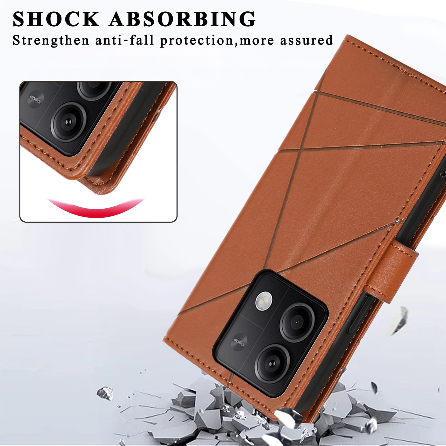 DF-06 For Xiaomi Redmi Note 13 5G / Note 13 5G (China) Case Line Imprinted Leather Cover - Brown