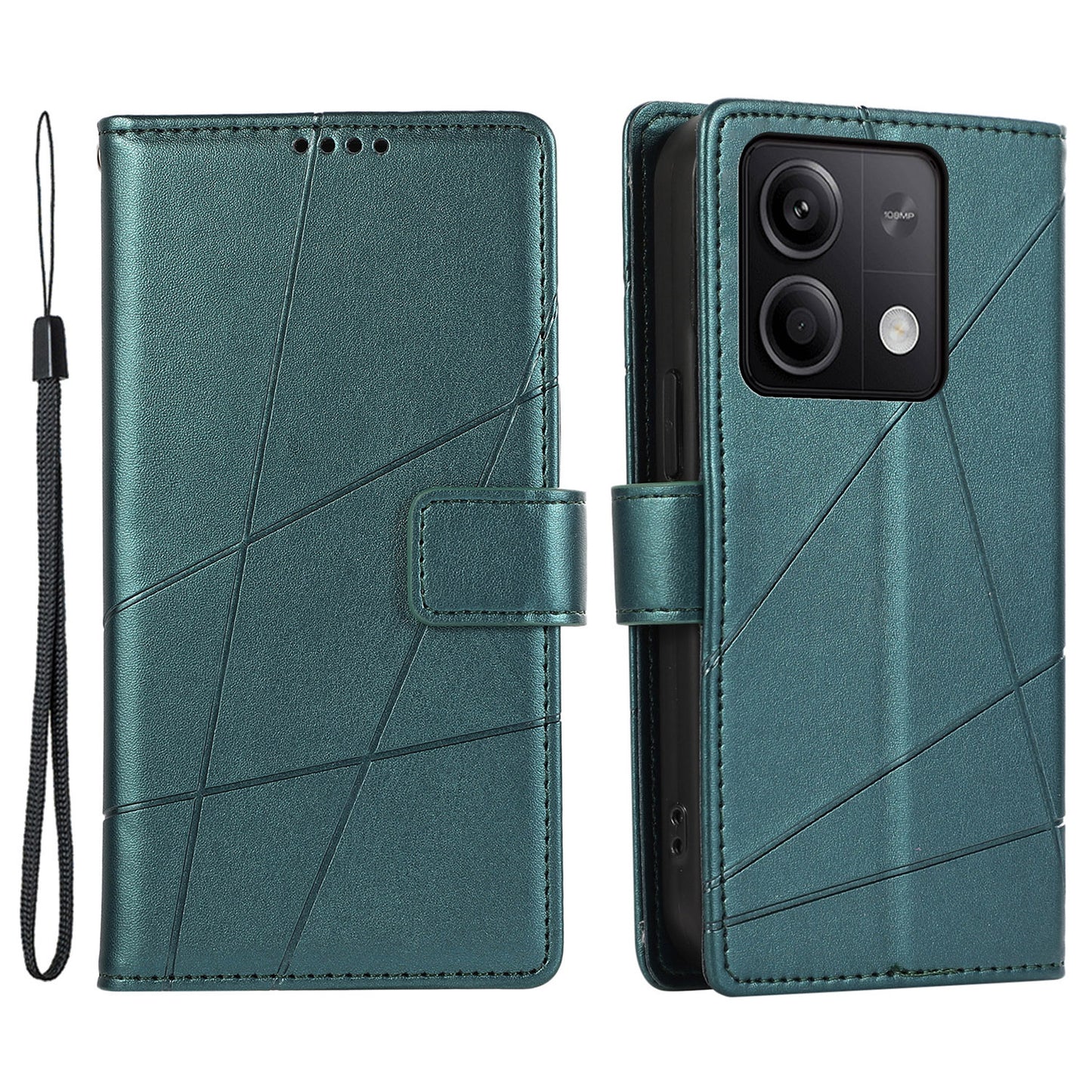 DF-06 For Xiaomi Redmi Note 13 5G / Note 13 5G (China) Case Line Imprinted Leather Cover - Green
