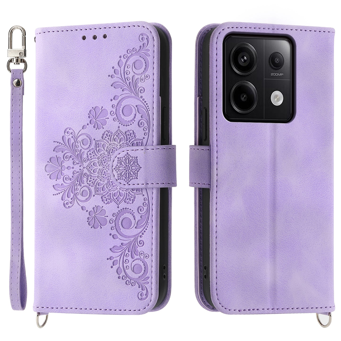 For Xiaomi Redmi Note 13 Pro 5G / Poco X6 5G Case Multi Card Slots PU Leather Cover Flower Pattern - Light Purple