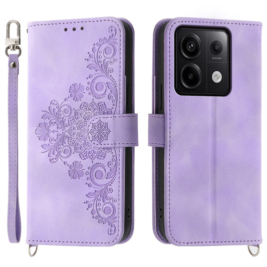 For Xiaomi Redmi Note 13 Pro 5G / Poco X6 5G Case Multi Card Slots PU Leather Cover Flower Pattern - Light Purple