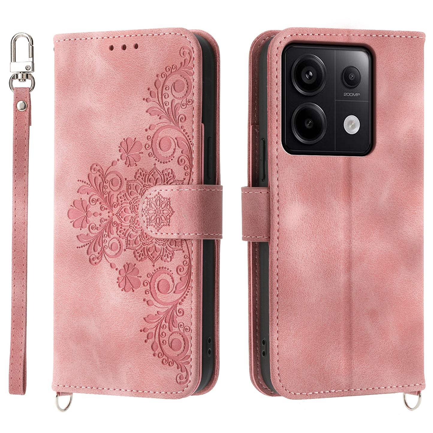 For Xiaomi Redmi Note 13 Pro 5G / Poco X6 5G Case Multi Card Slots PU Leather Cover Flower Pattern - Pink