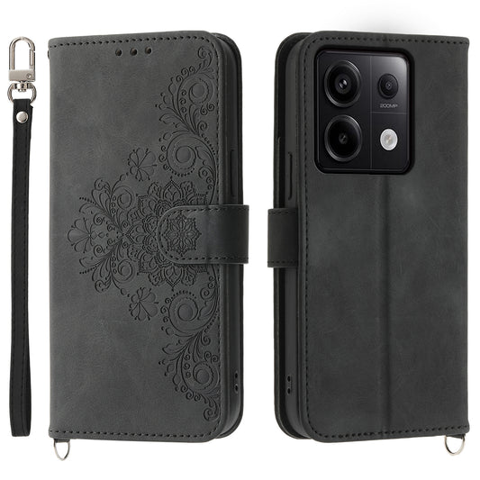 For Xiaomi Redmi Note 13 Pro 5G / Poco X6 5G Case Multi Card Slots PU Leather Cover Flower Pattern - Black