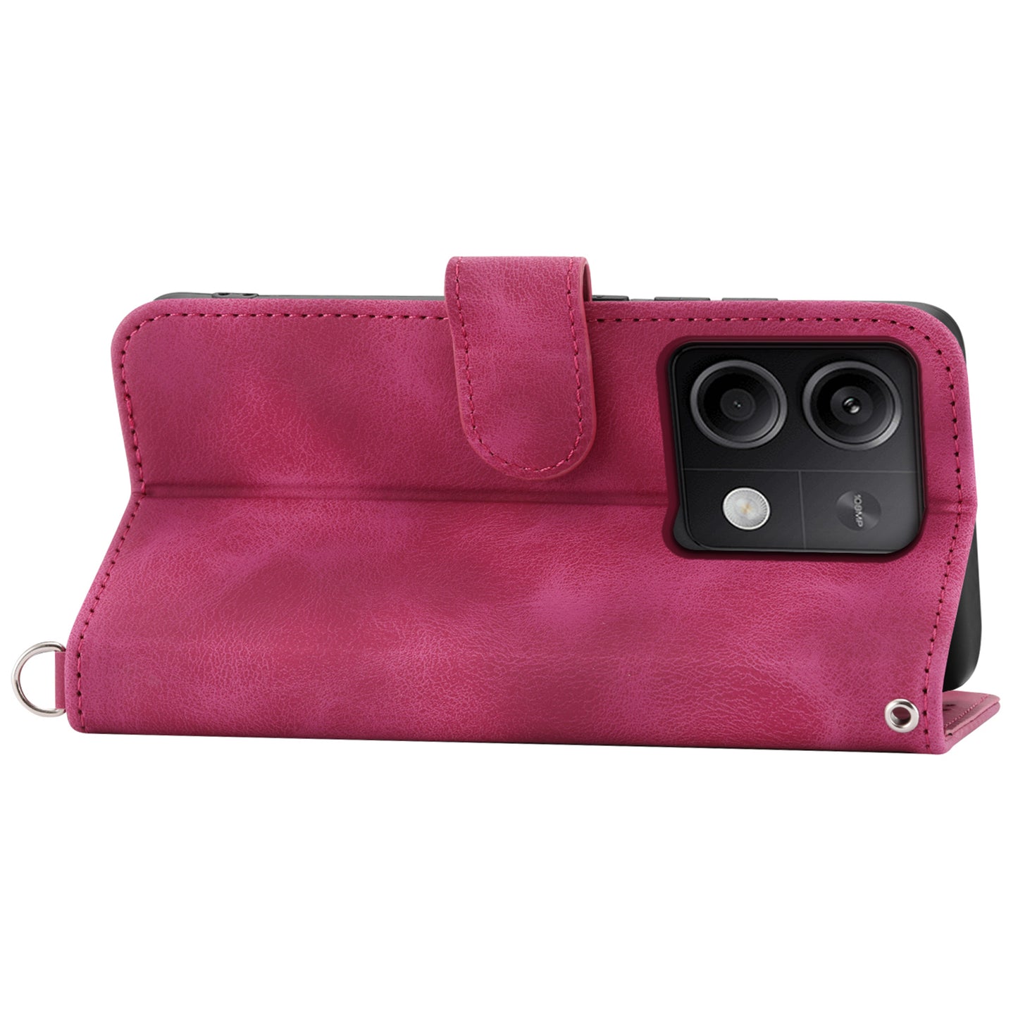 For Xiaomi Redmi Note 13 5G / Note 13 5G (China) Leather Phone Case with 2 Straps - Wine Red